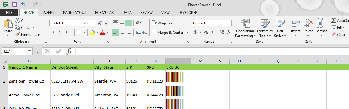 
Veidojiet svītrkodus programmā Excel