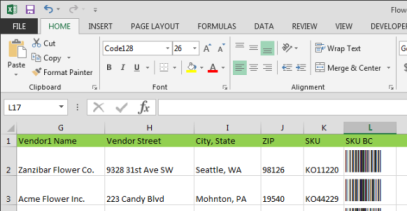 Code 128 barcodes in Excel