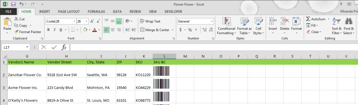 C/C++ sample code for code 128 barcodes