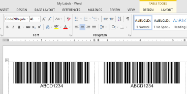 Code 39 barcode in Word
