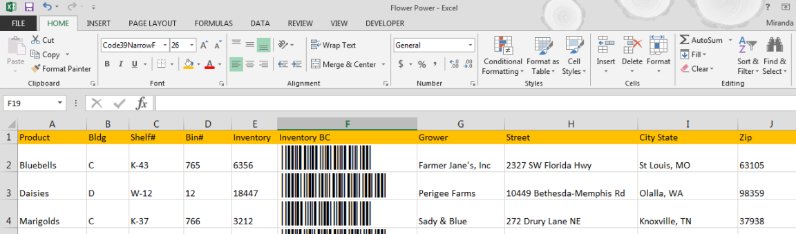 Barcode macros for Excel