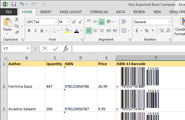 ISBN 13 barcodes in Excel