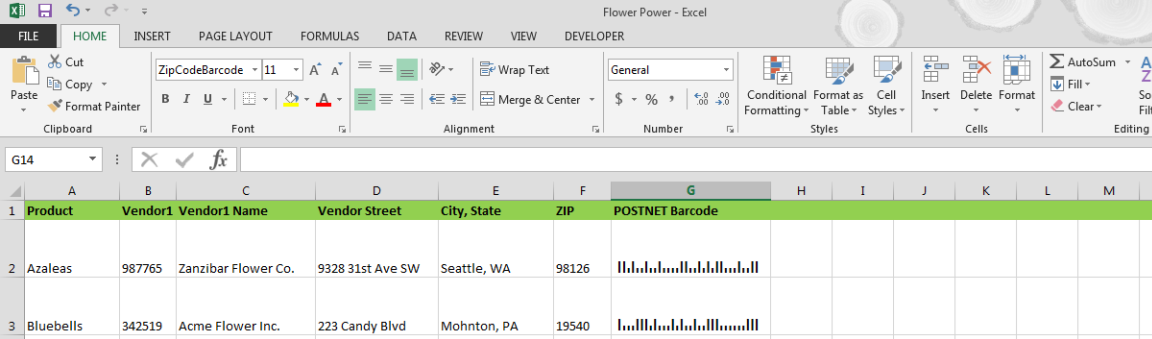 ZIP code barcodes in Excel