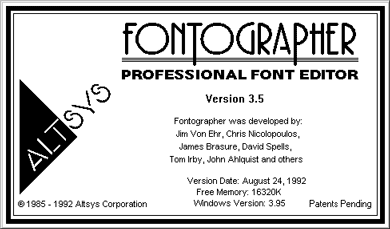 Fontographer version 3.5, 1985-1992 Fontographer version 3.5, 1985-1992