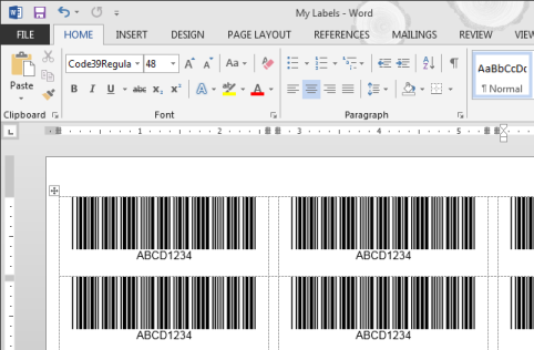 Code 39 barcode labels in Word